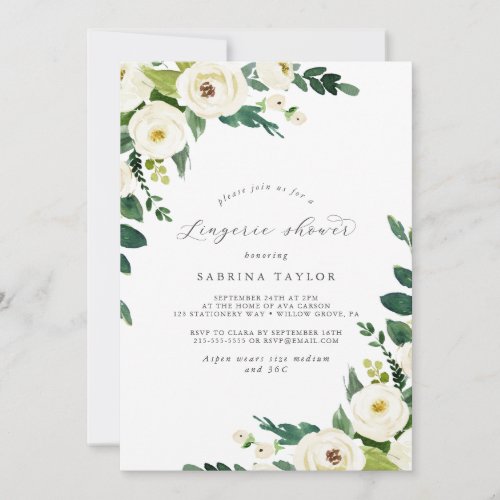 Elegant White Floral Lingerie Shower Invitation