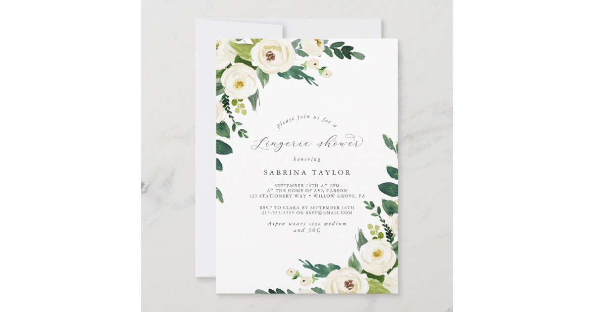 Elegant White Floral Lingerie Shower Invitation | Zazzle