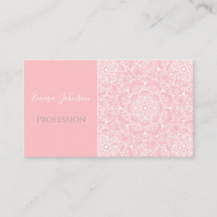 Elegant White Floral Mandala Pink Design Business Card