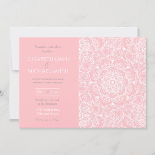 Elegant White Floral Mandala Pink Design Invitation