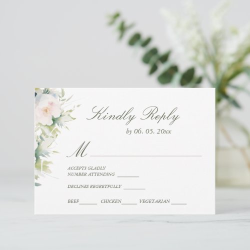 Elegant White Floral Meal Choices Wedding  RSVP Card