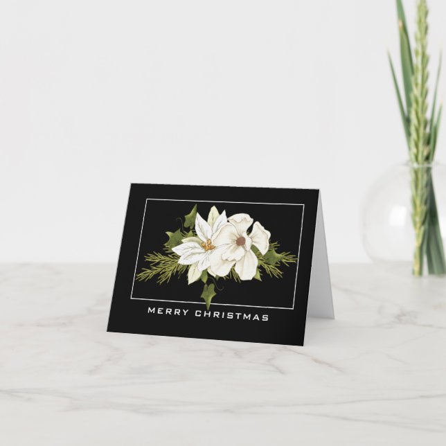 Elegant White Floral  Merry Christmas Card (Front)