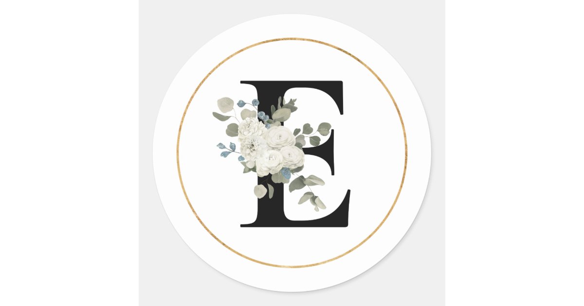 Elegant White Floral Monogram Letter M on White Classic Round Sticker, Zazzle