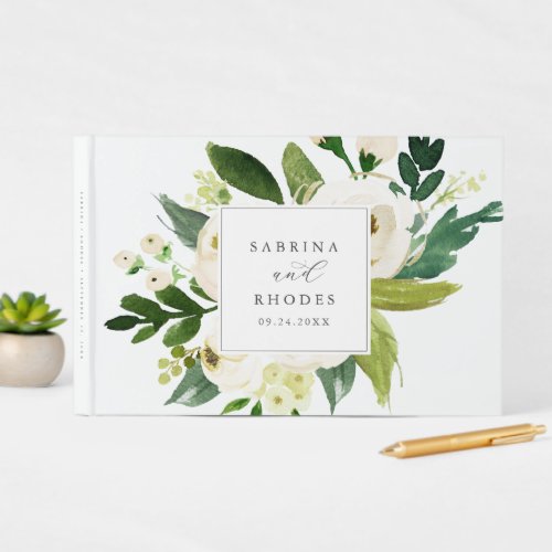 Elegant White Floral Monogram Wedding Guest Book