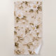 Elegant White Floral Olive Gold Botanical Pattern Beach Towel