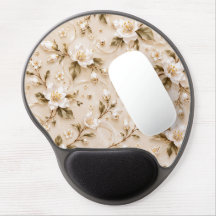 Elegant White Floral Olive Gold Botanical Pattern