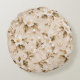 Elegant White Floral Olive Gold Botanical Pattern Round Pillow