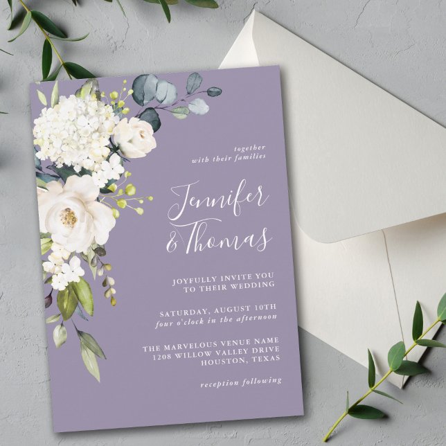 Elegant White Floral on Lavender Wedding Invitation (Creator Uploaded)