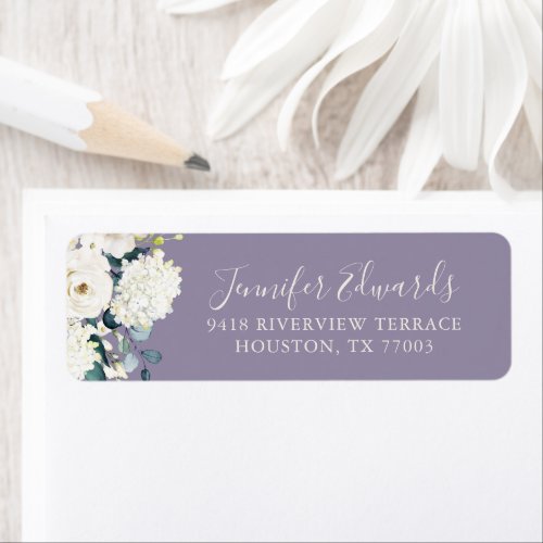 Elegant White Floral on Lavender Wedding Label