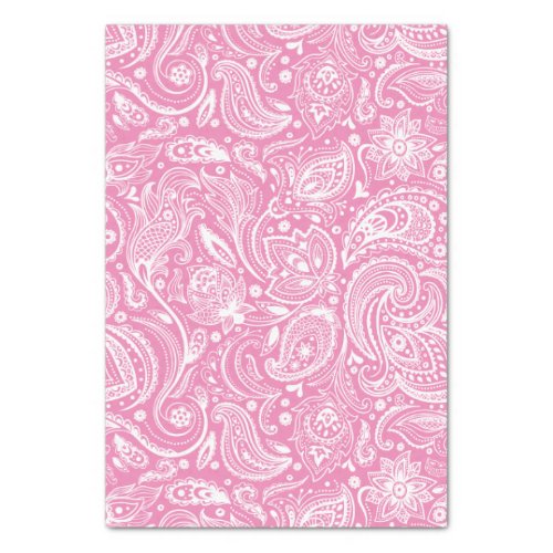 Elegant White Floral Paisley On Pink Background Tissue Paper