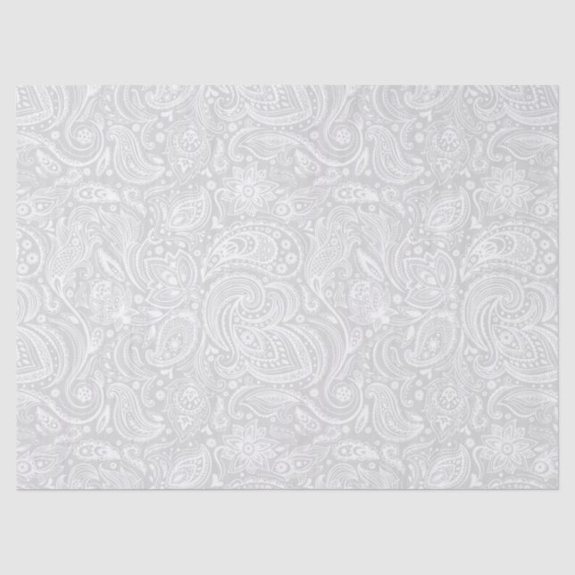 Elegant White Floral paisley Over Gray Background Tissue Paper (Front)