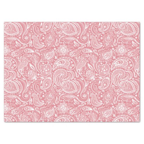 Elegant White Floral Paisley Over Pink Background Tissue Paper