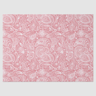 Elegant White Floral Paisley Over Pink Background Tissue Paper