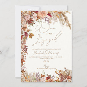 Elegant White Floral Pampas Grass Engagement Party Invitation