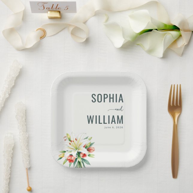 Elegant White Floral Paper Plates (Wedding)
