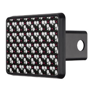 Elegant White Floral Pattern on Black Background Hitch Cover