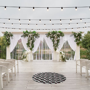 Elegant White Floral Pattern on Black Background Outdoor Rug