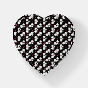 Elegant White Floral Pattern on Black Background Paperweight