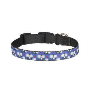 Elegant White Floral Pattern on Black Background Pet Collar