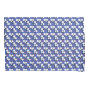 Elegant White Floral Pattern on Black Background Pillow Case
