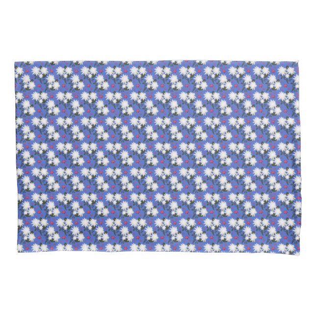 Elegant White Floral Pattern on Black Background Pillow Case (Front)