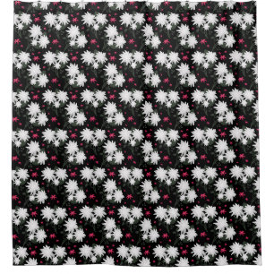 Elegant White Floral Pattern on Black Background Shower Curtain