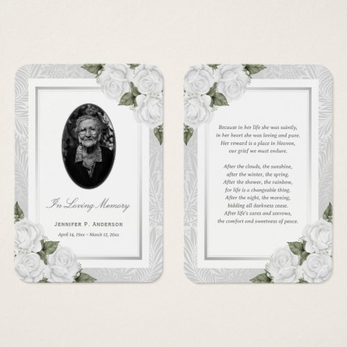 Elegant White Floral Photo Memorial Cards