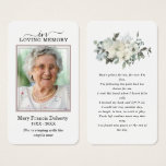 Elegant White Floral Photo Prayer Card
