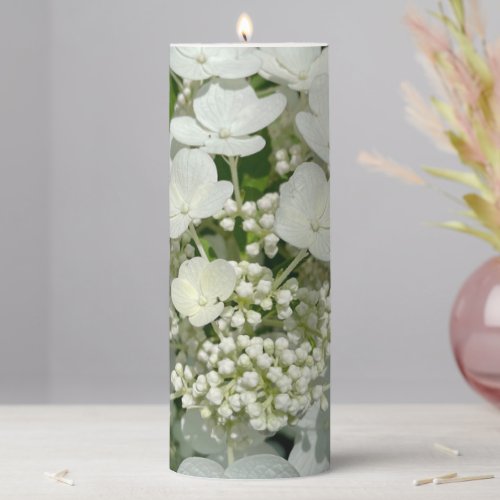 Elegant White Floral Pillar Candle