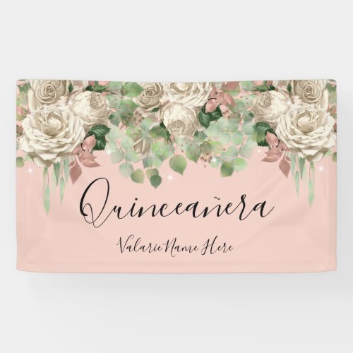 Elegant White Floral Quinceanera blush Pink Banner