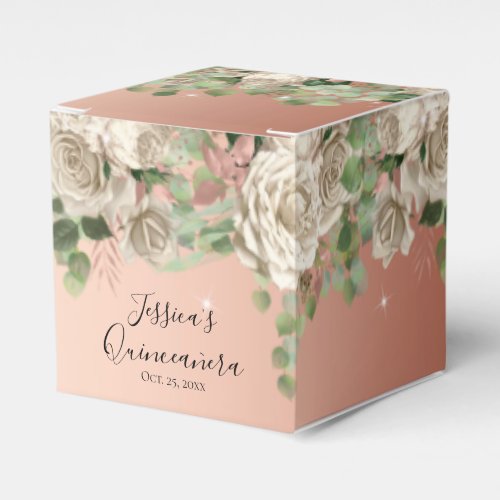Elegant White Floral Quinceanera Favor Box