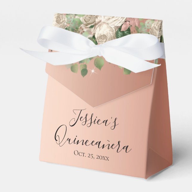 Elegant White Floral Quinceanera Favor Box (Front Side)