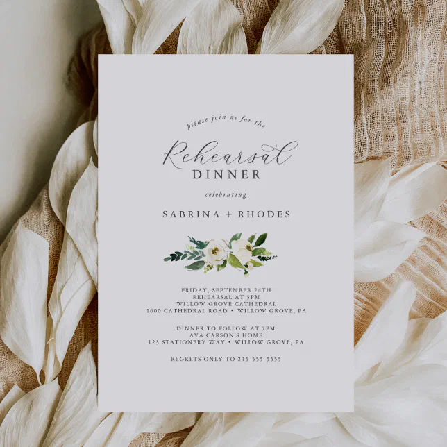 Elegant White Floral Rehearsal Dinner Invitation | Zazzle