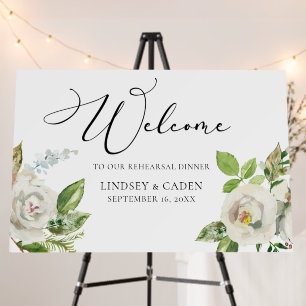 Elegant White Floral Rehearsal Dinner Welcome Foam Board
