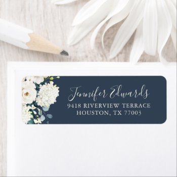 Elegant White Floral Roses And Hydrangeas Wedding Label by DancingPelican at Zazzle