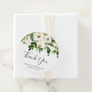 Elegant White Floral Roses Graduation Thank You Favor Tags