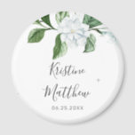 Elegant White Floral Sage Greenery Wreath Wedding Magnet<br><div class="desc">This elegant botanical floral wedding magnet features hand painted watercolor greenery with white magnolia flowers. Personalize with your names and wedding date. Designed by Susan Coffey.</div>