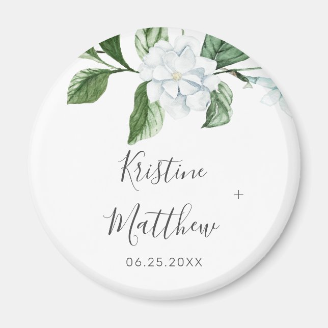 Elegant White Floral Sage Greenery Wreath Wedding Magnet (Front)