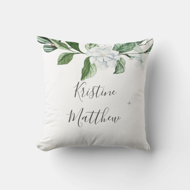 Elegant White Floral Sage Greenery Wreath Wedding Throw Pillow (Front)