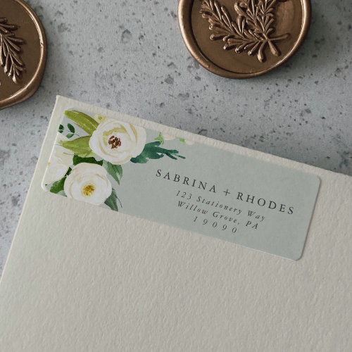 Elegant White Floral  Sage Mint Return Address Label