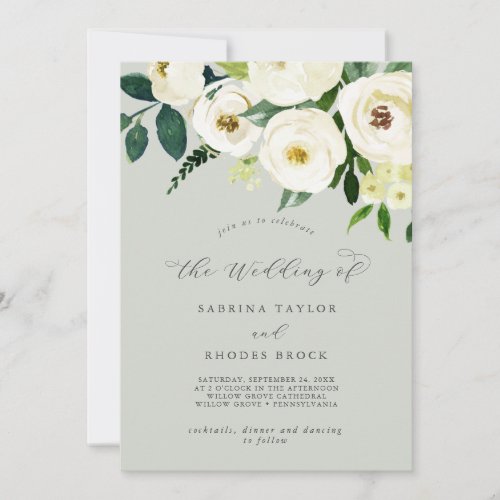 Elegant White Floral  Sage Mint The Wedding Of Invitation