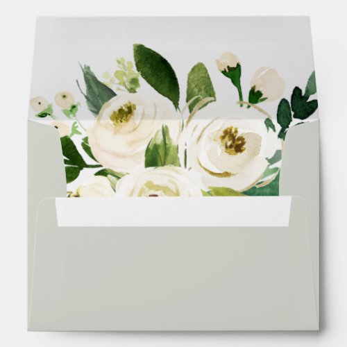 Elegant White Floral Sage Mint Wedding Invitation Envelope