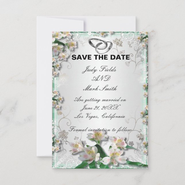 Elegant White Floral Save The Date Card (Front)