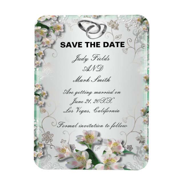 Elegant White Floral Save The Date Magnet (Vertical)