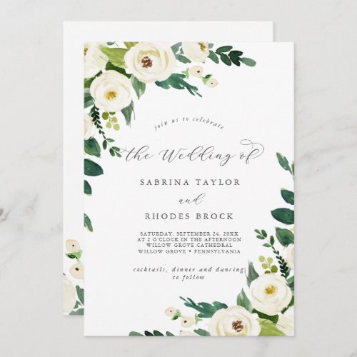 Elegant White Floral Schedule of Events Wedding In Invitation