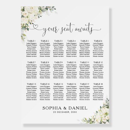 Elegant White Floral Seating Chart Foam Board