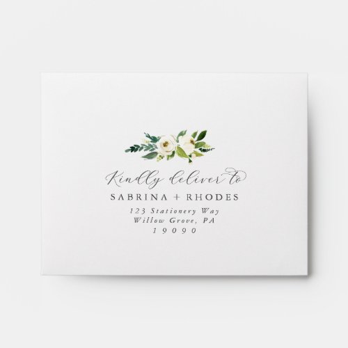 Elegant White Floral Self_Addressed RSVP Envelope