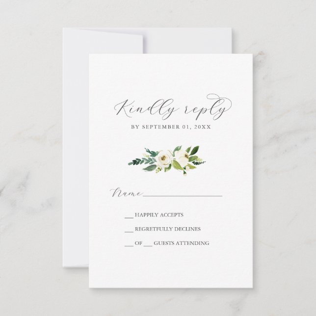 Elegant White Floral Simple RSVP Card (Front)
