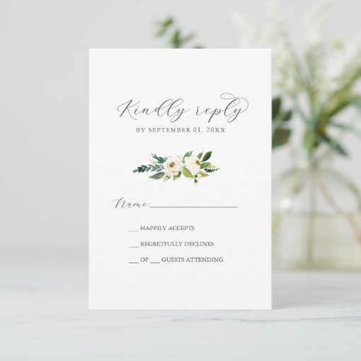 Elegant White Floral Simple RSVP Card | Zazzle