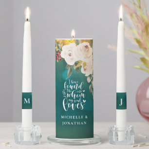 Elegant White Floral Song of Solomon 3:4 Bible Unity Candle Set